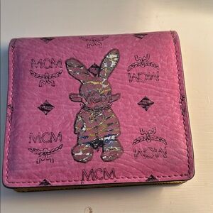 MCM Pink Wallet with Artistic Bunny Motif